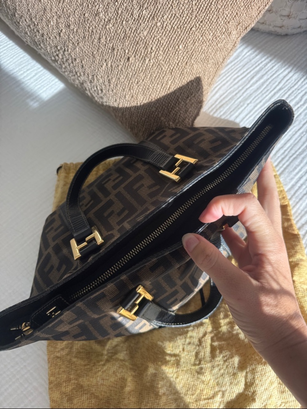 Fendi Zucca Mini Tote Bag Vintage FF Logo Brown Canvas Authenticated w/ COA - Picture 8 of 13